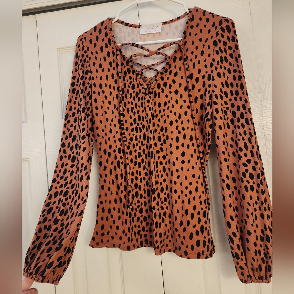 SUGARFOX Lace Up Cheetah Print Top